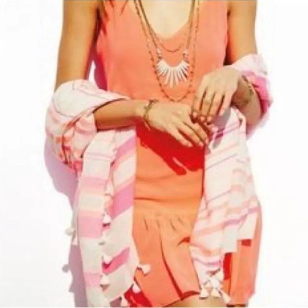 Stella & Dot Glow Stripe Capri Wrap Pink & Coral Tassel Accent